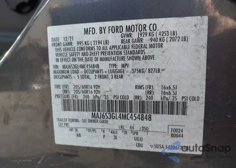 2021 Ford Ecosport Se from USA, damaged, VIN MAJ6S3GL4MC454848